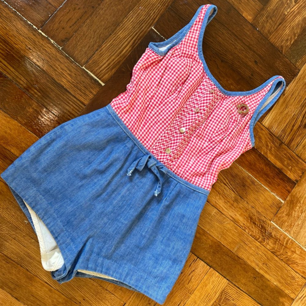 1960s vintage Bobbie brooks red/blue gingham swimsuit